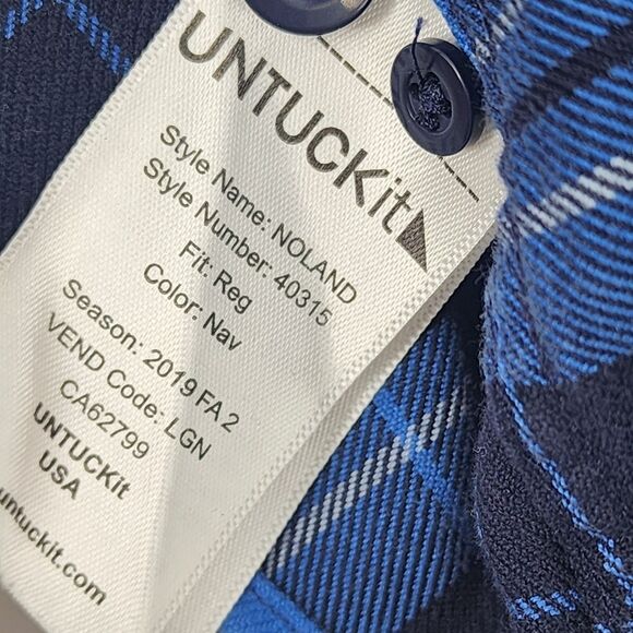 Untuckit Noland Flannel Navy Plaid Casual Button Up Denim Collar Pocket L - Picture 5 of 5